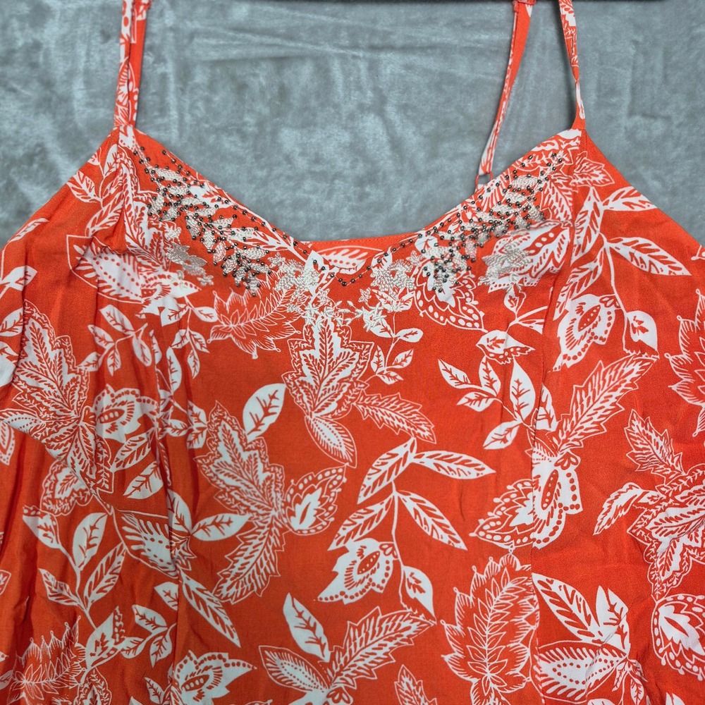 Xhilaration Orange Floral Beaded V-Neck Maxi Dress Double Slit Womens 1X - Picture 3 of 8